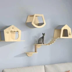 Comfort u0026 Style Haustierzubehör|Reinigungswerkzeuge Für Haustiere-Kletterturm für Katzenwände aus Holz – Katzenmöbelplattform