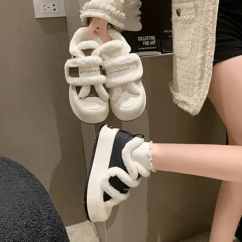 Damen Wilderness Haven Damenschuhe-Klobige Plateauschuhe – Plüsch-Schuhwerk mit erhöhtem Absatz