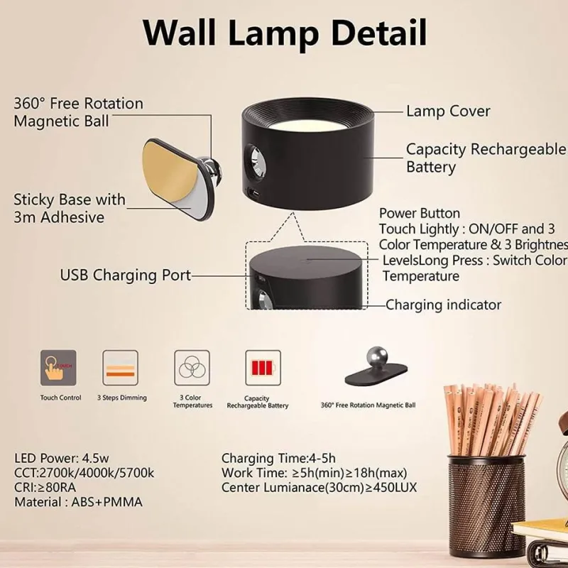 Comfort u0026 Style Beleuchtung-Öko-Wiederaufladbare Wandlampe – Nachhaltige LED-Beleuchtung