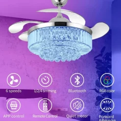 Comfort u0026 Style Beleuchtung-Kristall-LED-Deckenventilatorlampe mit Bluetooth-Lautsprecher – Melody Glow