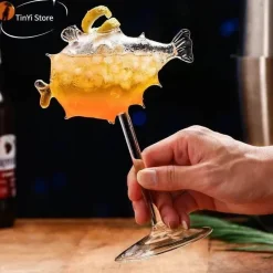 Plates u0026 More Küche & Esszimmer-Kugelfisch-Cocktailglas – Transparenter Molekularweinkelch mit Strohhalm