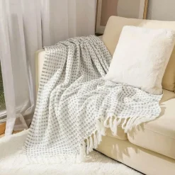 Wrap u0026 Relax Bettzeug-Kuschelige nordische Strickdecke – Überwurf mit Quasten für Zuhause und unterwegs