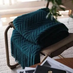 Wrap u0026 Relax Bettzeug-Kuschelige Tweed-Strickdecke – Überwurf mit Quasten für Sofa oder Bett