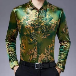 Herren Heritage Threads Herrenbekleidung-Langarmhemd aus Stretch-Samt für Herren mit Blumenmuster