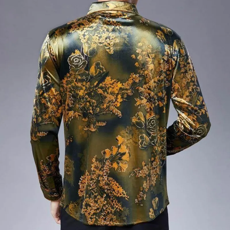 Herren Heritage Threads Herrenbekleidung-Langarmhemd aus Stretch-Samt für Herren mit Blumenmuster