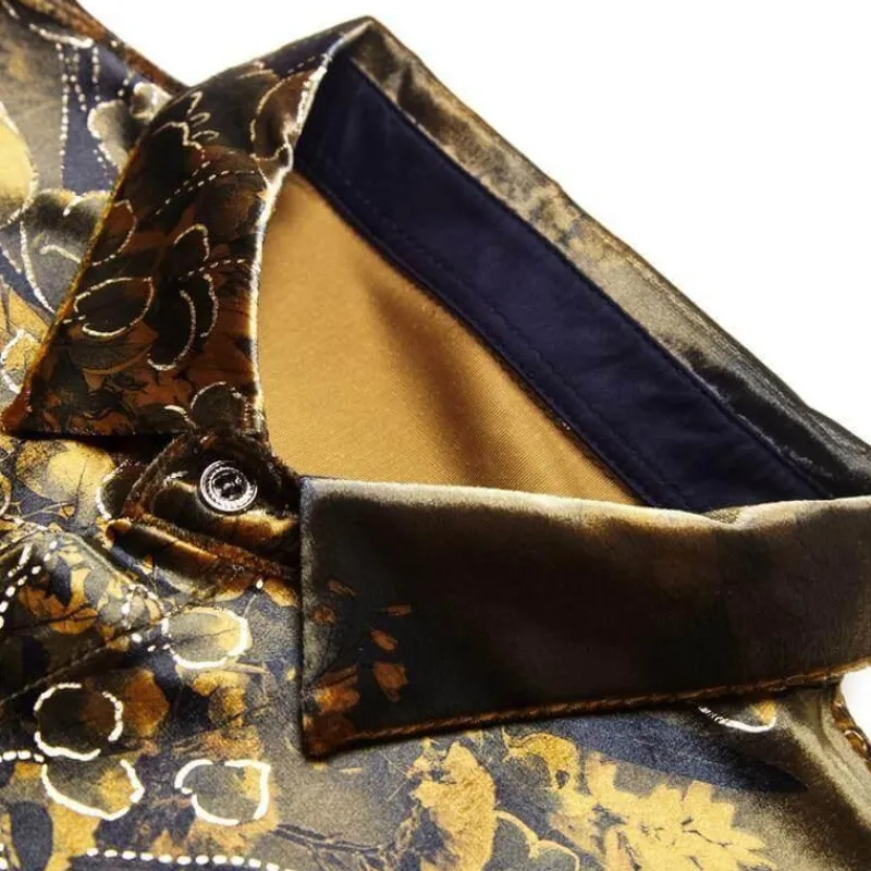 Herren Heritage Threads Herrenbekleidung-Langarmhemd aus Stretch-Samt für Herren mit Blumenmuster