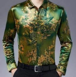 Herren Heritage Threads Herrenbekleidung-Langarmhemd aus Stretch-Samt für Herren mit Blumenmuster