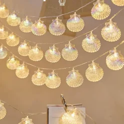 Bright Accents Beleuchtung-LED-Muschel-Lichterkette – Romantisches fluoreszierendes Dekor