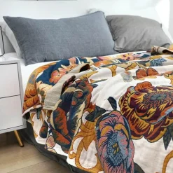 Warm Embrace Bettzeug-Leichte Baumwoll-Überwurfdecke mit Blumenmuster – Sommer-Wohndeko