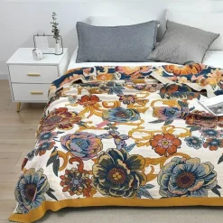Warm Embrace Bettzeug-Leichte Baumwoll-Überwurfdecke mit Blumenmuster – Sommer-Wohndeko