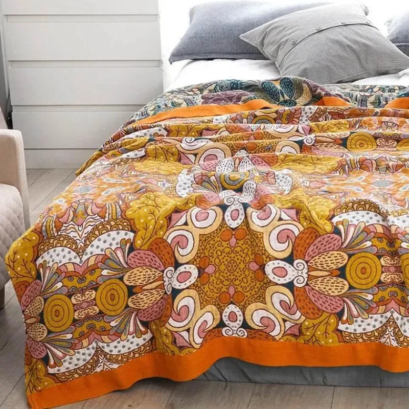 Warm Embrace Bettzeug-Leichte Baumwoll-Überwurfdecke mit Blumenmuster – Sommer-Wohndeko