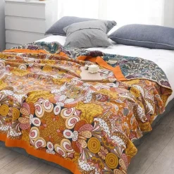 Warm Embrace Bettzeug-Leichte Baumwoll-Überwurfdecke mit Blumenmuster – Sommer-Wohndeko