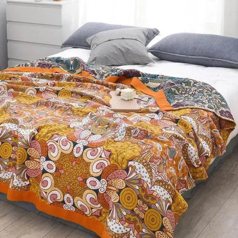 Warm Embrace Bettzeug-Leichte Baumwoll-Überwurfdecke mit Blumenmuster – Sommer-Wohndeko
