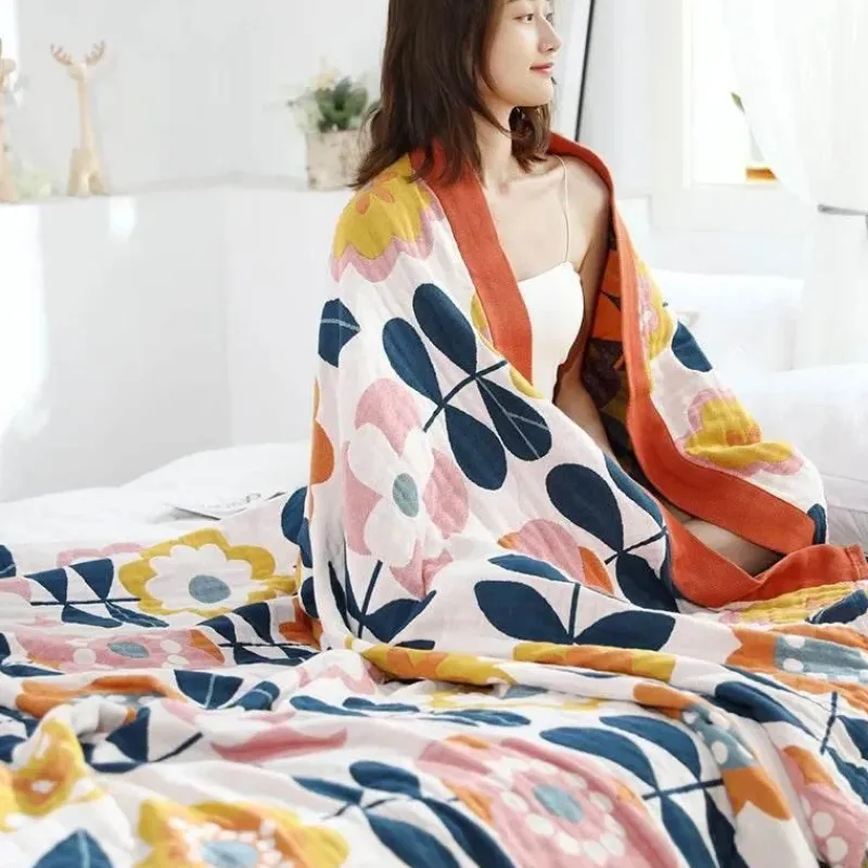 Warm Embrace Bettzeug-Leichte Baumwoll-Überwurfdecke mit Blumenmuster – Sommer-Wohndeko