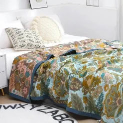 Warm Embrace Bettzeug-Leichte Baumwoll-Überwurfdecke mit Blumenmuster – Sommer-Wohndeko