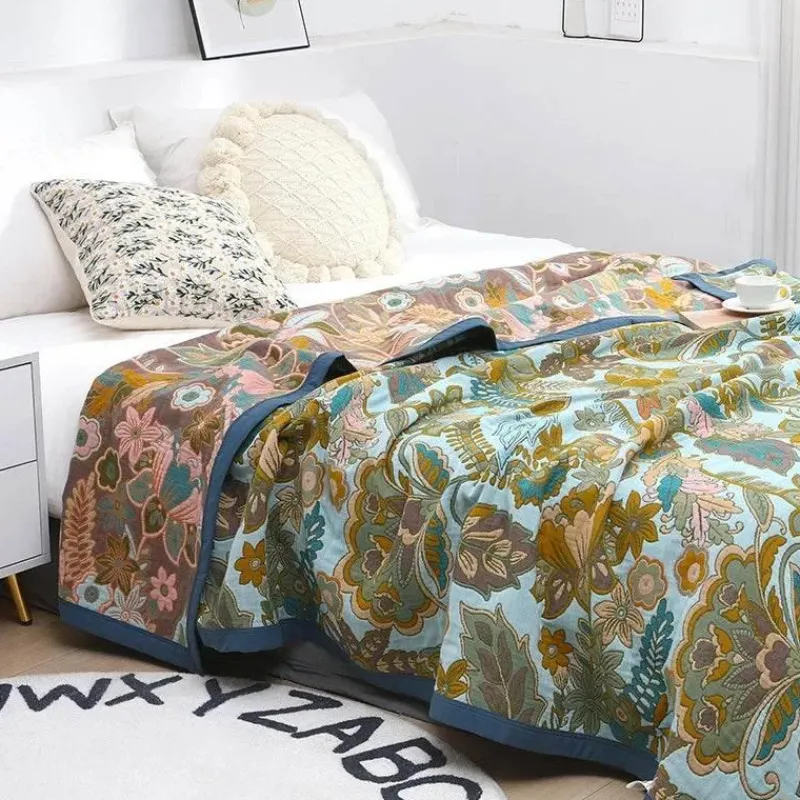 Warm Embrace Bettzeug-Leichte Baumwoll-Überwurfdecke mit Blumenmuster – Sommer-Wohndeko
