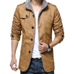 Herren Heritage Threads Herrenbekleidung-Leichter Windbreaker-Mantel aus Leder für Herren – Stilvolle lange Jacke