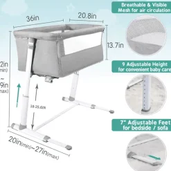 Kinder The Decor Haven Kinderwagen & Zubehör-Leichtes, verstellbares Babybett – Sweet Dreams Bedside Nursery Crib