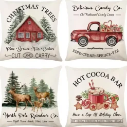 Pillow Haven Bettzeug-Leinen Frohe Weihnachten Kissenbezug 45x45cm Wurfkissenbezug