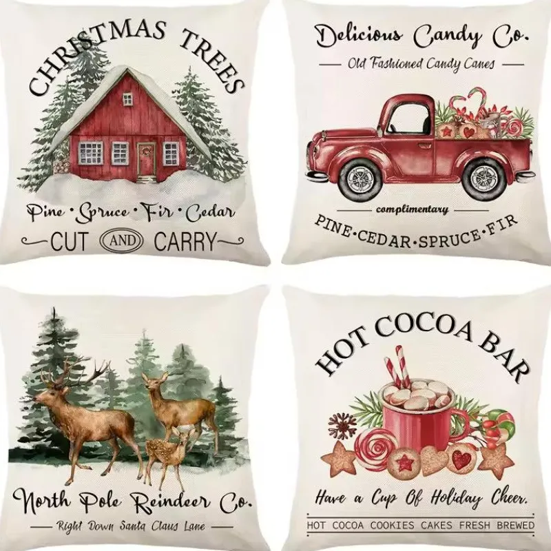 Pillow Haven Bettzeug-Leinen Frohe Weihnachten Kissenbezug 45x45cm Wurfkissenbezug
