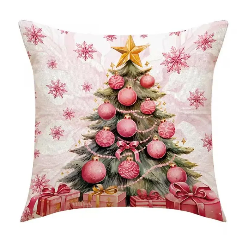 Pillow Haven Bettzeug-Leinen Frohe Weihnachten Kissenbezug 45x45cm Wurfkissenbezug