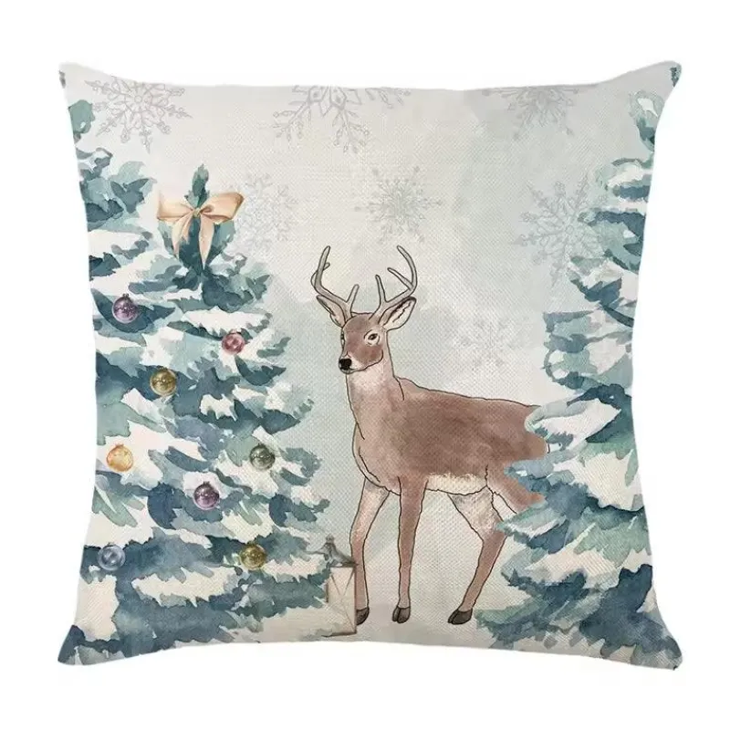 Pillow Haven Bettzeug-Leinen Frohe Weihnachten Kissenbezug 45x45cm Wurfkissenbezug