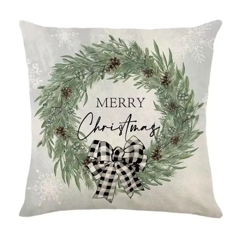 Pillow Haven Bettzeug-Leinen Frohe Weihnachten Kissenbezug 45x45cm Wurfkissenbezug