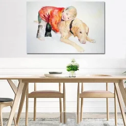 Comfort u0026 Style Wohndeko-Leinwandbild Junge und Hund – Schönes Haustier-Familiendekor