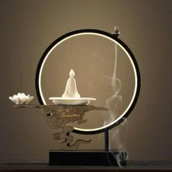 The Gilded Nest Beleuchtung-Lotus Buddha Ceramic Incense Burner Lamp - Decorative Aromatherapy Waterfall Lighting