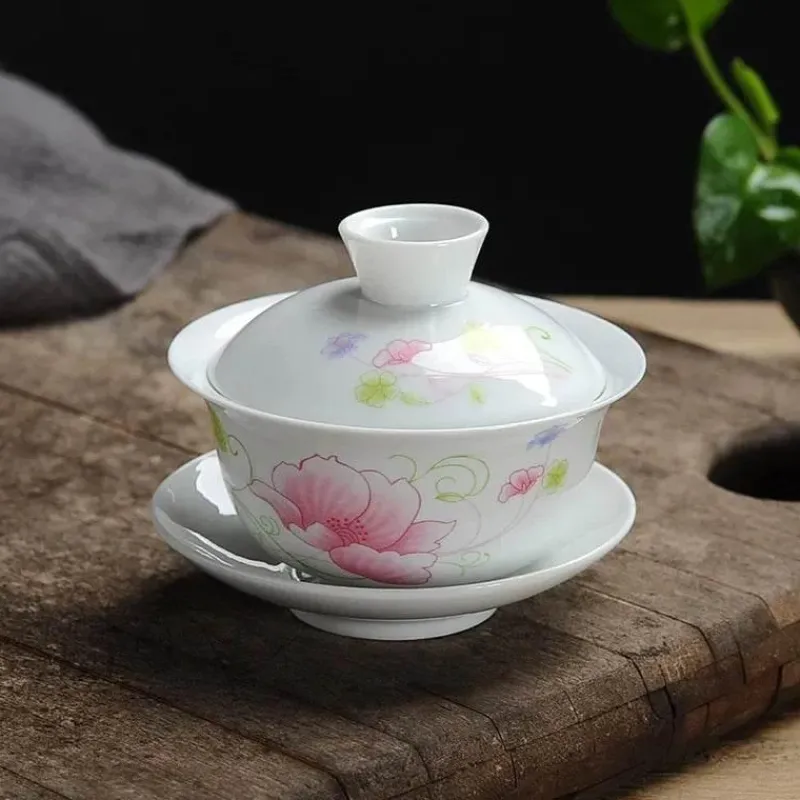 Plates u0026 More Küche & Esszimmer-Lotus Gaiwan Teeservice – handgezeichnete Porzellanteekanne mit Puer-Tasse