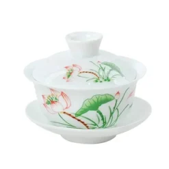 Plates u0026 More Küche & Esszimmer-Lotus Gaiwan Teeservice – handgezeichnete Porzellanteekanne mit Puer-Tasse