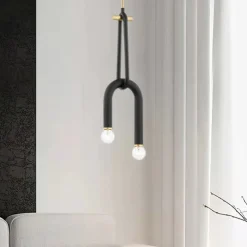 Tom Wohndeko-Lumivara Arc Double Bulb LED Pendant – Modern Black Metal Chandelier