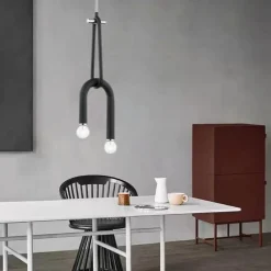 Tom Wohndeko-Lumivara Arc Double Bulb LED Pendant – Modern Black Metal Chandelier
