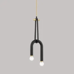 Tom Wohndeko-Lumivara Arc Double Bulb LED Pendant – Modern Black Metal Chandelier