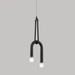 Tom Wohndeko-Lumivara Arc Double Bulb LED Pendant – Modern Black Metal Chandelier