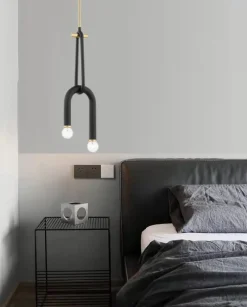 Tom Wohndeko-Lumivara Arc Double Bulb LED Pendant – Modern Black Metal Chandelier