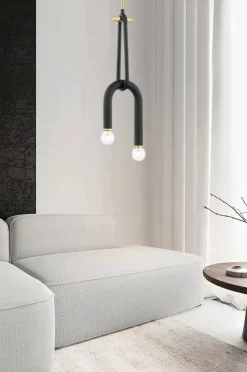 Tom Wohndeko-Lumivara Arc Double Bulb LED Pendant – Modern Black Metal Chandelier