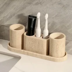 Serene Splash Badezimmer-Luxe Sandstone Bathroom Set - Elegant Bath Accessories Collection