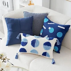 Pillow Haven Bettzeug-Luxuriöser, blauer getufteter Kissenbezug – bestickte Heimdekoration, 45 x 45 cm, 30 x 50 cm