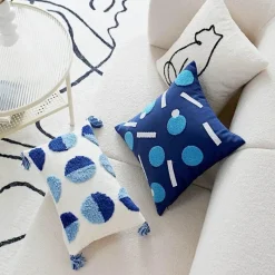 Pillow Haven Bettzeug-Luxuriöser, blauer getufteter Kissenbezug – bestickte Heimdekoration, 45 x 45 cm, 30 x 50 cm