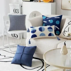 Pillow Haven Bettzeug-Luxuriöser, blauer getufteter Kissenbezug – bestickte Heimdekoration, 45 x 45 cm, 30 x 50 cm