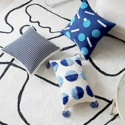 Pillow Haven Bettzeug-Luxuriöser, blauer getufteter Kissenbezug – bestickte Heimdekoration, 45 x 45 cm, 30 x 50 cm