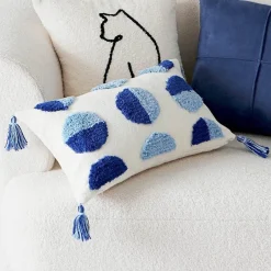Pillow Haven Bettzeug-Luxuriöser, blauer getufteter Kissenbezug – bestickte Heimdekoration, 45 x 45 cm, 30 x 50 cm