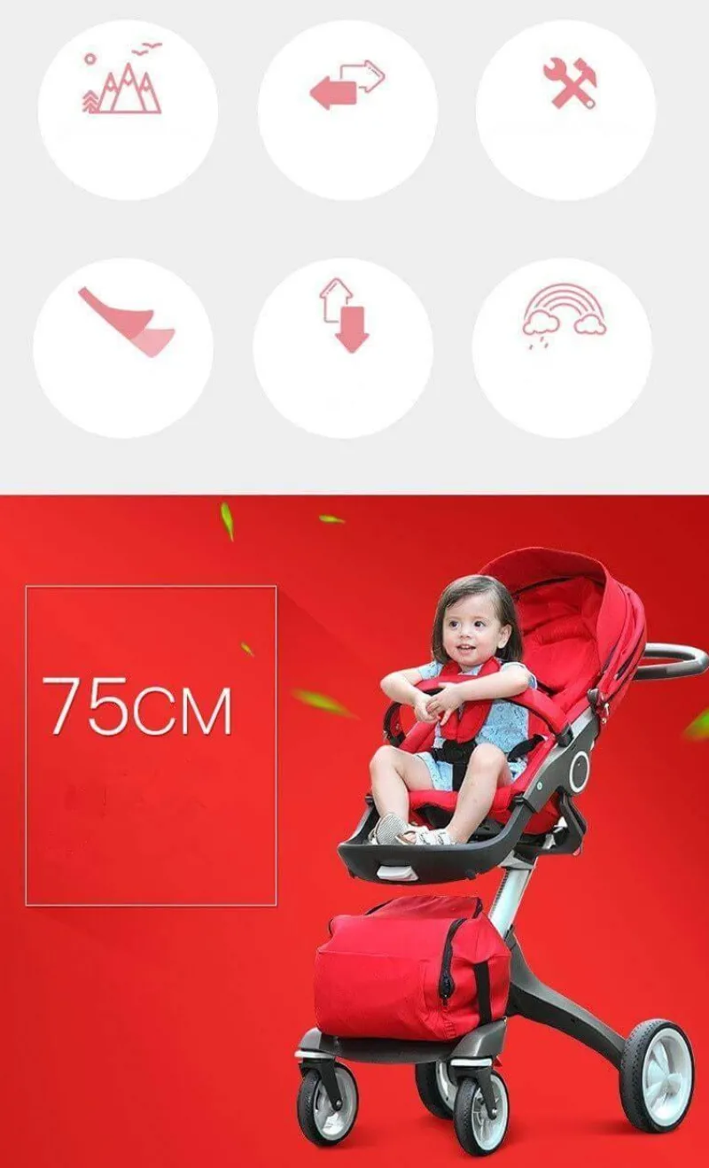 Kinder The Decor Haven Kinderwagen & Zubehör-Luxuriöser High-End-Kinderwagen in Rot – High Landscape Design