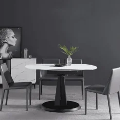 Comfort u0026 Style Möbel-Luxuriöser ovaler ausziehbarer Marmor-Esstisch – Modernes Rock Plate Design