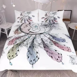 Cozy Haven Bettzeug-Luxuriöses Bettwäsche-Set mit Mond-Traumfänger, 3-teilig, Feder-Design