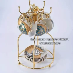 Feast u0026 Flair Küche & Esszimmer-Luxuriöses Kaffeeservice aus Knochenporzellan – Teekanne, Tassen, Zuckerdose, Milchkännchen mit Goldeinlage