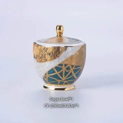 Feast u0026 Flair Küche & Esszimmer-Luxuriöses Kaffeeservice aus Knochenporzellan – Teekanne, Tassen, Zuckerdose, Milchkännchen mit Goldeinlage