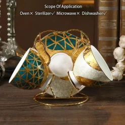 Feast u0026 Flair Küche & Esszimmer-Luxuriöses Kaffeeservice aus Knochenporzellan – Teekanne, Tassen, Zuckerdose, Milchkännchen mit Goldeinlage