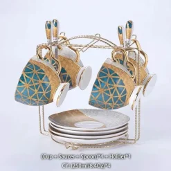 Feast u0026 Flair Küche & Esszimmer-Luxuriöses Kaffeeservice aus Knochenporzellan – Teekanne, Tassen, Zuckerdose, Milchkännchen mit Goldeinlage